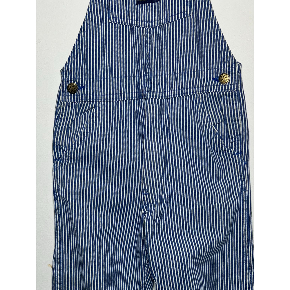 Oshkosh B'Gosh Overalls Boys Size 7 Blue Denim Railroad Striped Made USA Vintage - Picture 6 of 14